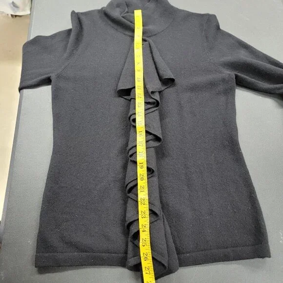 Diane von Furstenberg Large 100% Cashmere Black Ruffle Front Knit Sweater - Picture 5 of 5